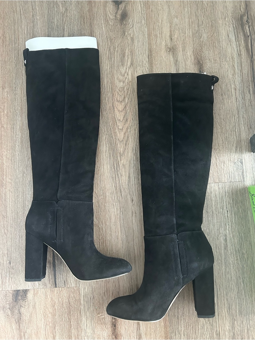 Black Suede Knee-High Block Heel Boots - Women's
